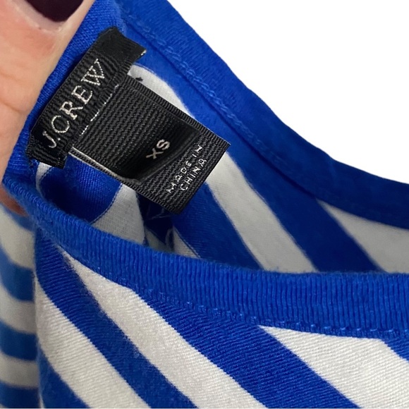 J crew Blue Striped Tank Top Sequin beaded Palm Leaf detail XS Scoop Linen White - Picture 7 of 10